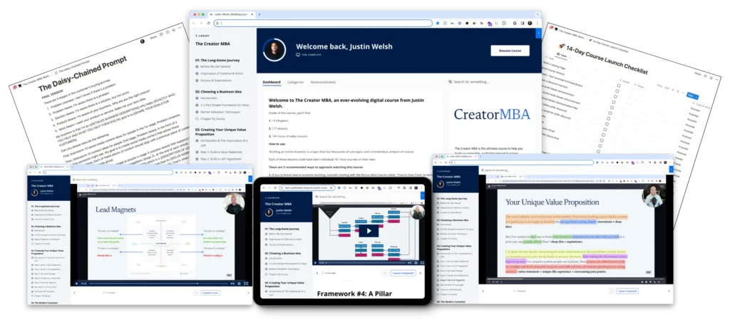 Justin welsh's creator mba course content
